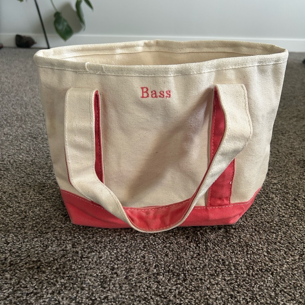 Canvas Tote Bag – Pink & Cream – Personalized “Bass” – 13” x 9”